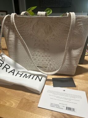 Brahmin White mona  Croc-Embossed Leather Tote